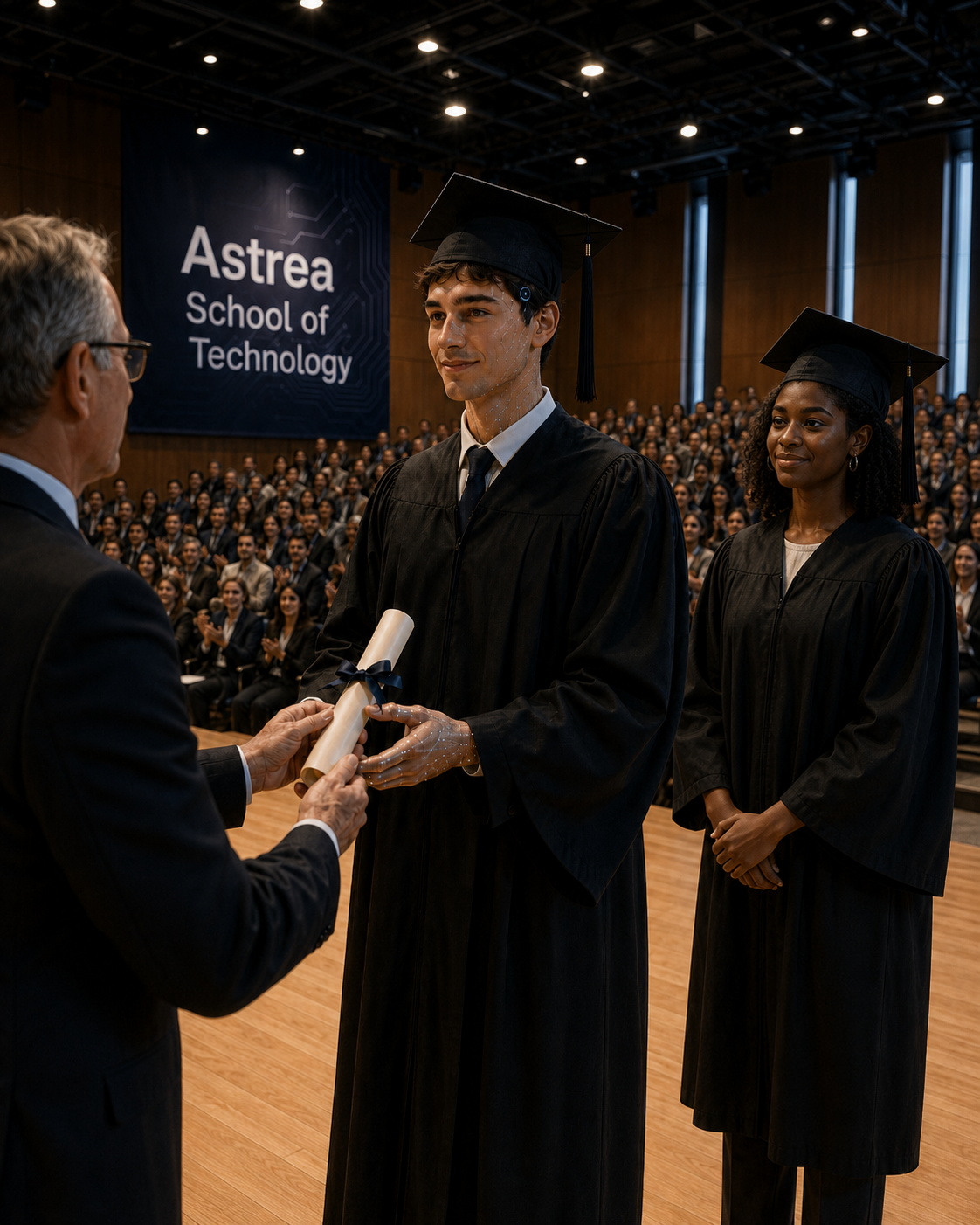 Estudiante recibiendo el diploma del Programa en IA Aplicada
